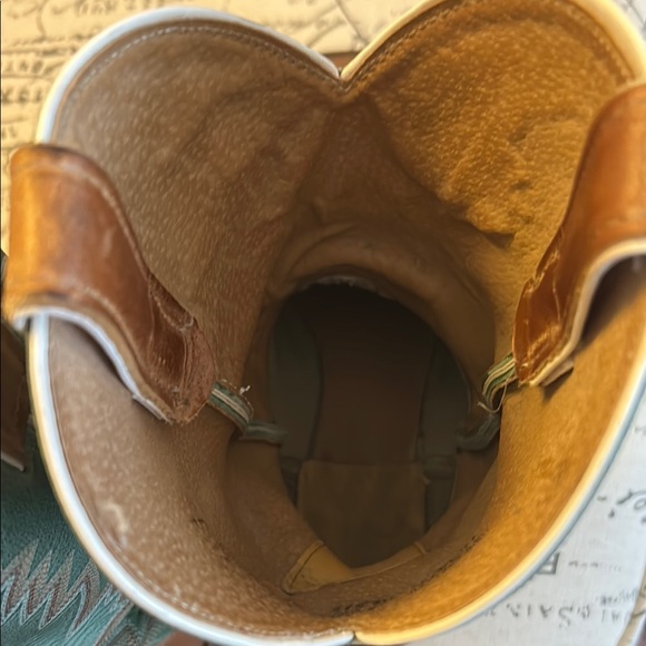 Justin Women's Bent Rail Kennedy Western Boots Size 10C Turquoise Green & Brown - Picture 11 of 15